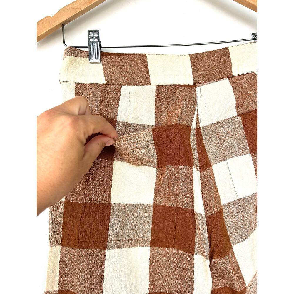 Ali Golden Silk Front Fly Plaid Pants Rust Cropped Wide Leg Medium Brown - Picture 8 of 9